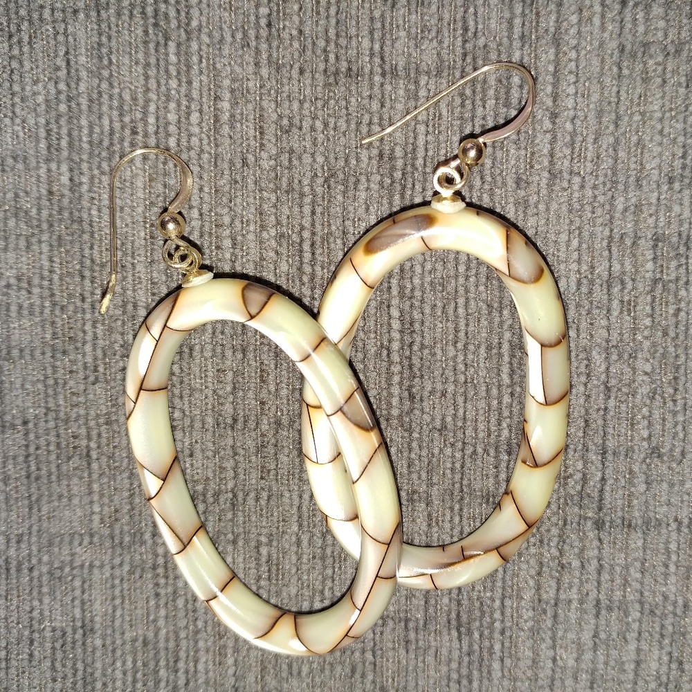 Elegant Brown and Cream Hoop Earrings